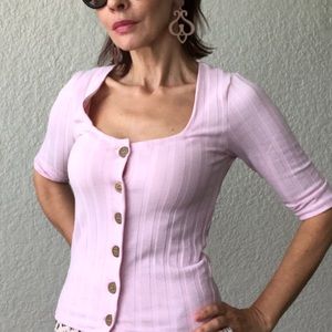 FREE PEOPLE 3/4 sleeve button down top light pink NWT